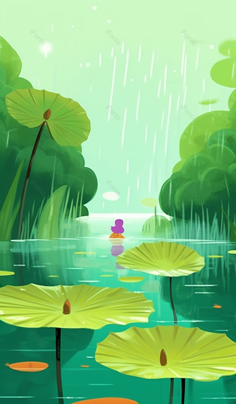 绿色荷叶雨中赏莲叶清新插画,插画/手绘图,插画/手绘图库,插画/手绘图下载,插画/手绘